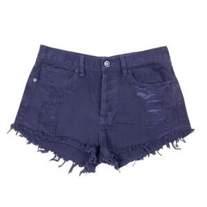 Brandy‎ Melville Women's Shorts Size 28 Navy Blue Raw Hem Button Fly Distressed
